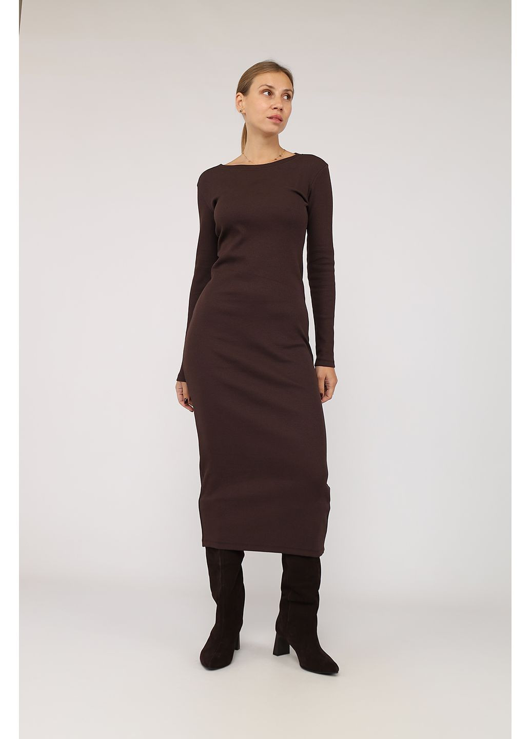 Темно-коричневое платье-футляр женское цвет темно-коричневый cb-00284463 Yuki