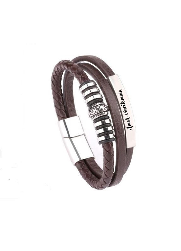 Стильний шкіряний чоловічий браслет на руку з персональним гравіюванням іменний 21.5 см / Браслети для чоловіків No Brand (297515443)