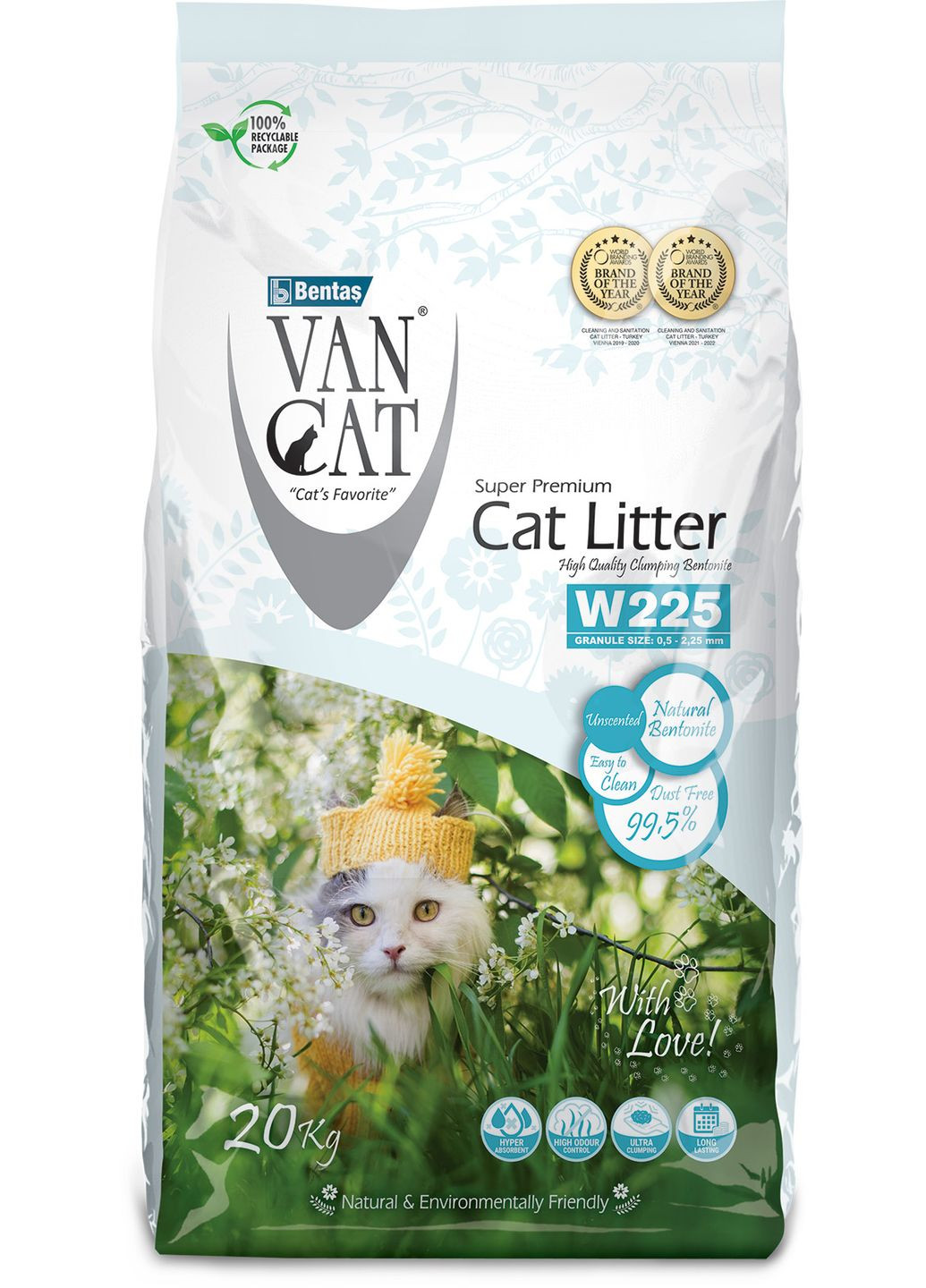 Наповнювач для котячого туалету Premium Cat Litter Бентонітовий комкуючий 20 кг (24 л) (8699245858518/8699245858594) Van Cat (308894304)