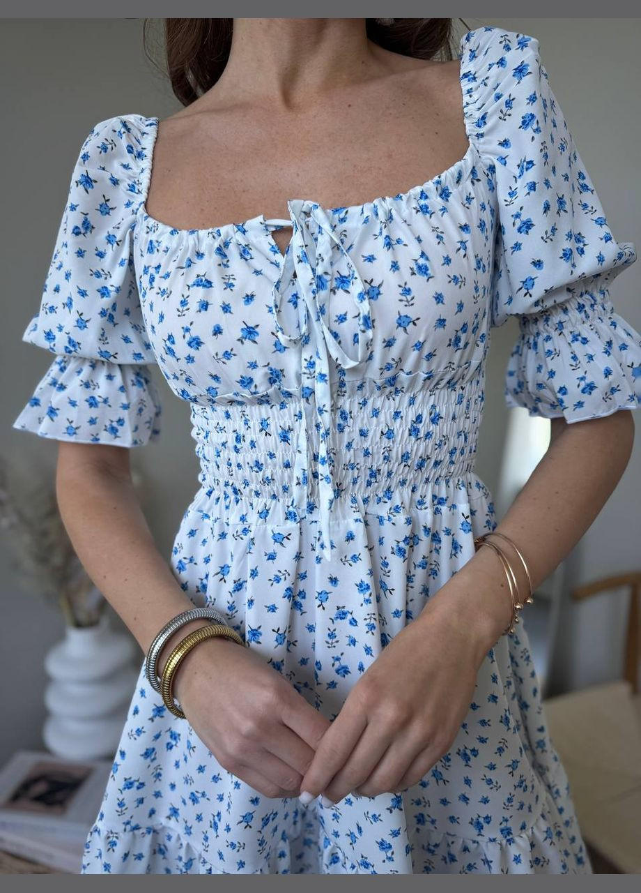 Блакитна повсякденний, святковий жіноча міні-сукня в квітковому принті Avanti з квітковим принтом