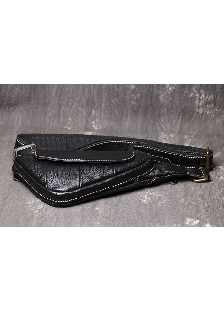 Чоловіча сумка-бананка чорна з натуральної шкіри ProDobro (363221213)