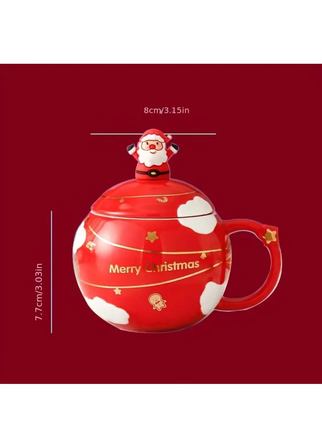 Подарункова новорічна чашка у формі кулі з ложкою, червона, з Дідом Морозом у подарунковій упаковці No Brand (315034636)