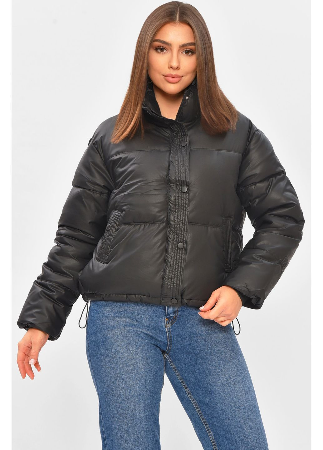 Чорна демісезонна куртка жіноча демісезонна з еко шкіри чорного кольору Let's Shop
