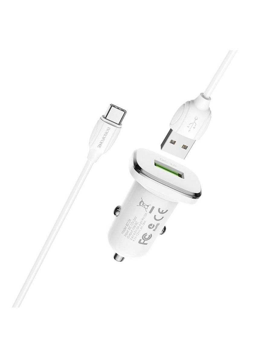 Автомобильное зарядное устройство BZ12A single port QC3.0 with MicroUSB cable 18W White Borofone (304253441)