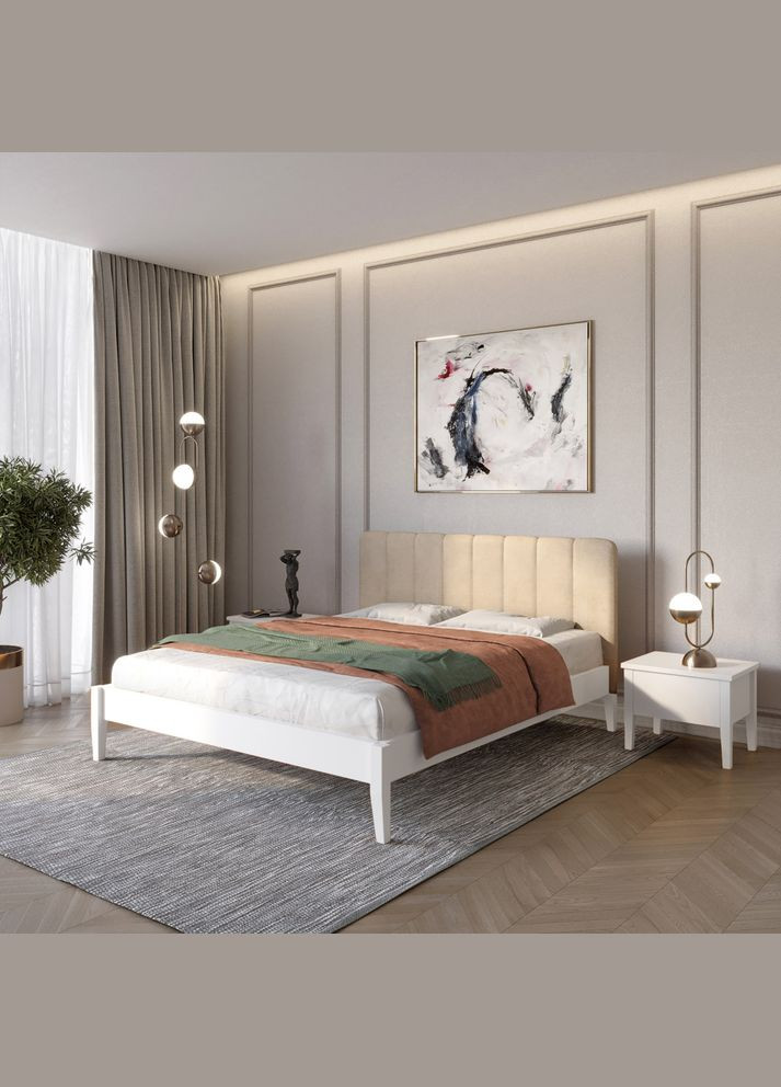 Двоспальне дерев'яне ліжко Лондон ДК (RAL9003)/Аляска 23 (Бежевий) Б1 140х200 см (MBG-6860) Mebigrand (368281119)