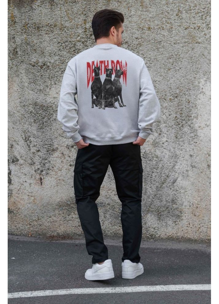 Серый утепленный оверсайз свитшот на флисе с принтом deathrow gray Without (362357826)