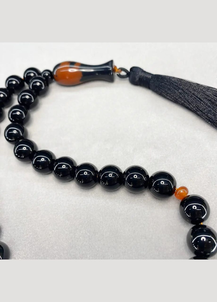 Чотки з натурального каменю чорний Агат (прес), Сердолік 33 намистини d-12мм колір пензля чорний No Brand чотки (301535131)