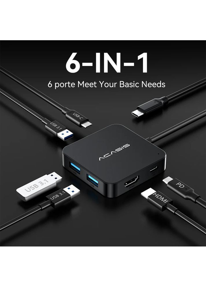 Хаб, док-станция 6 в 1 USB-C Hub AC-HC31 Hub Хаб для передачи данных до 10 Гбит/с USB C HDMI 4K@30Hz Acasis (351372060)