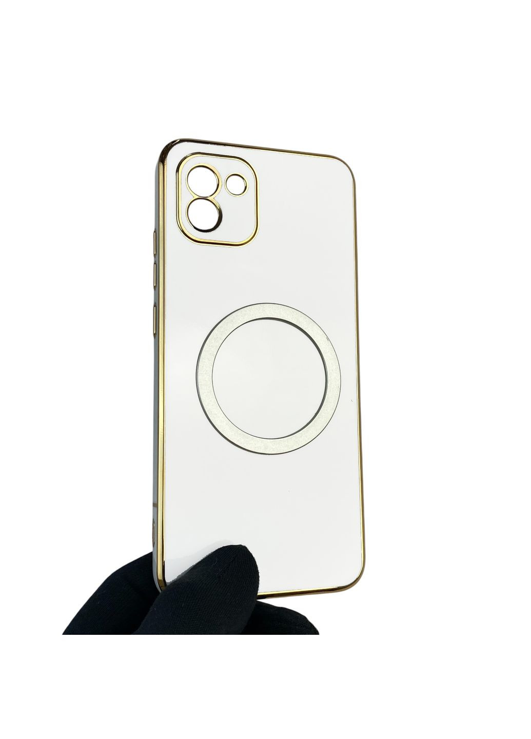 Чехол для Galaxy A03 SM-A035F с кольцом MagSafe с золотой окантовкой на самсунг а03 белый gs1 Samsung (366230869)
