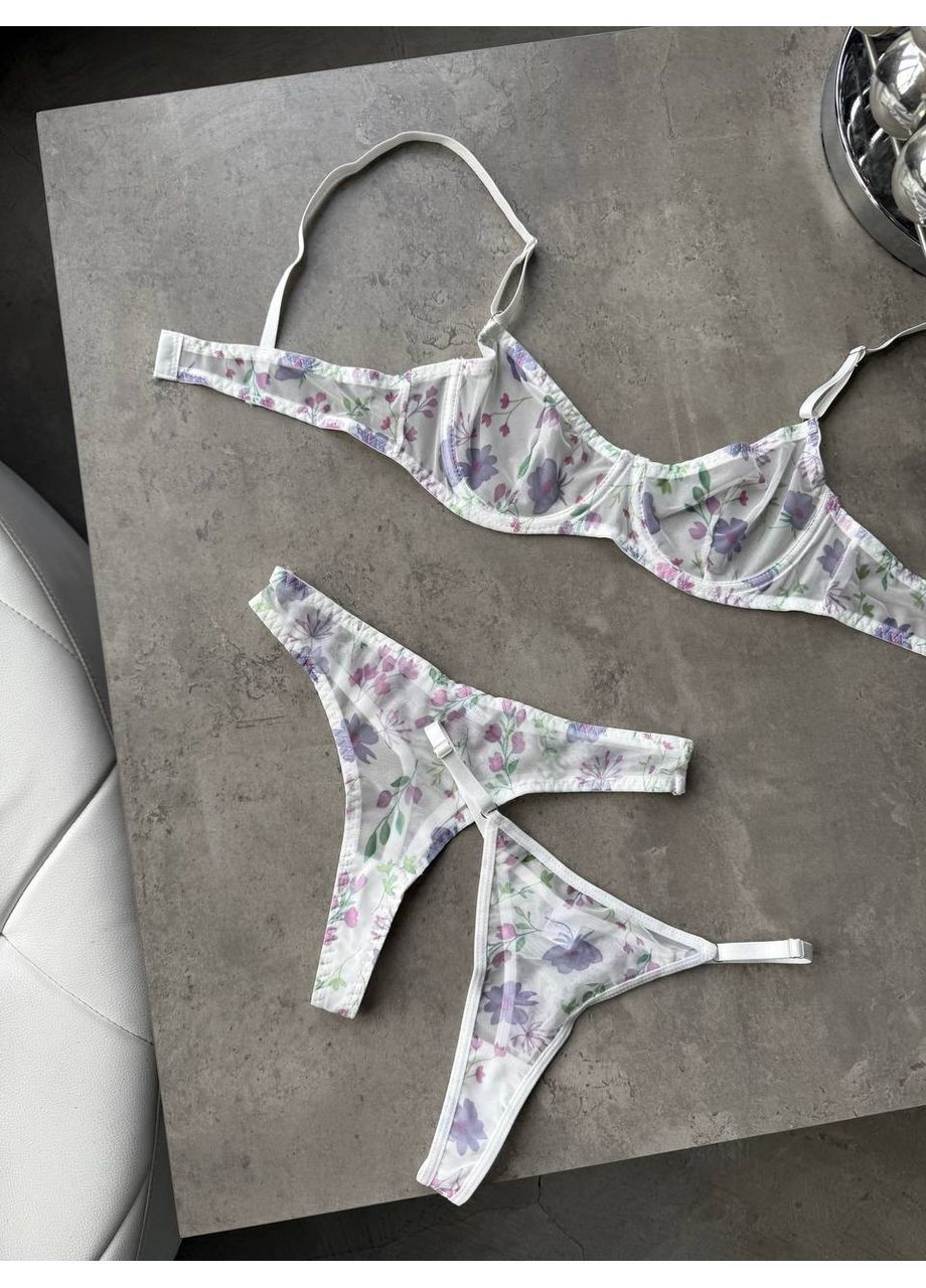 Лавандовый демисезонный комплект нижнего белья женский трусики (2шт) + бюстгальтер No Brand