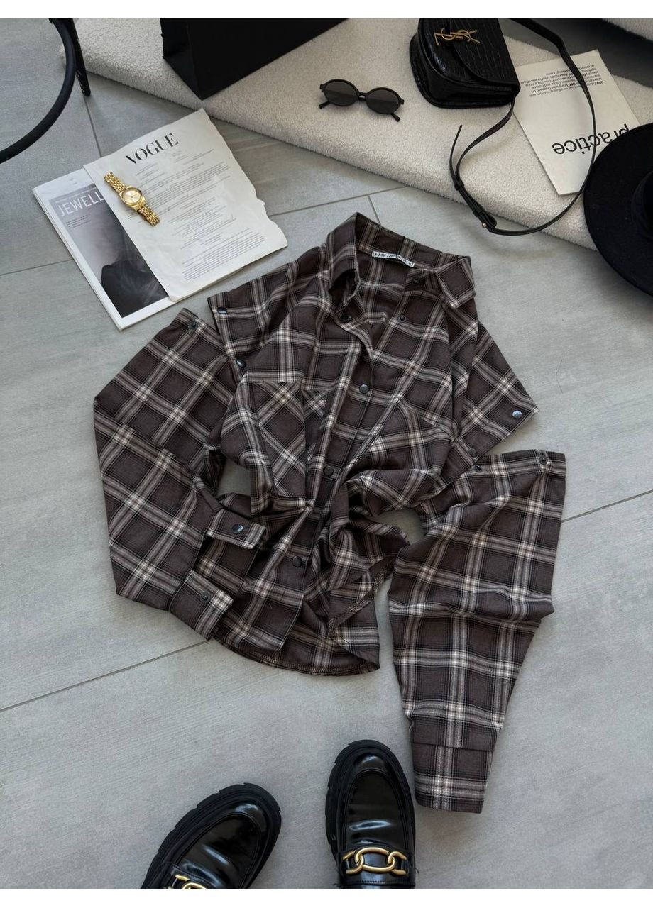 Коричневая повседневный рубашка в клетку Україна с длинным рукавом