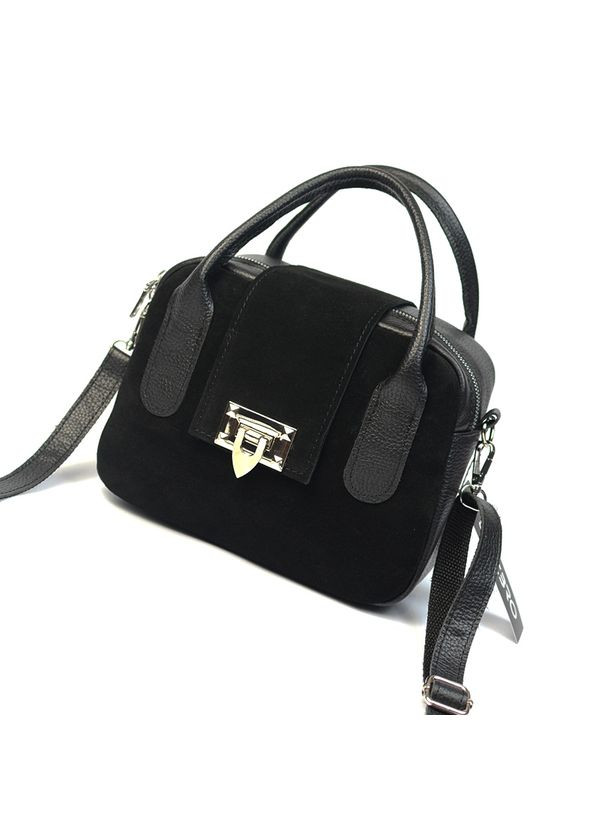 Чорна замшева маленька жіноча шкіряна сумка крос-боді з маленькими ручками та ремінцем Serebro (315370736)