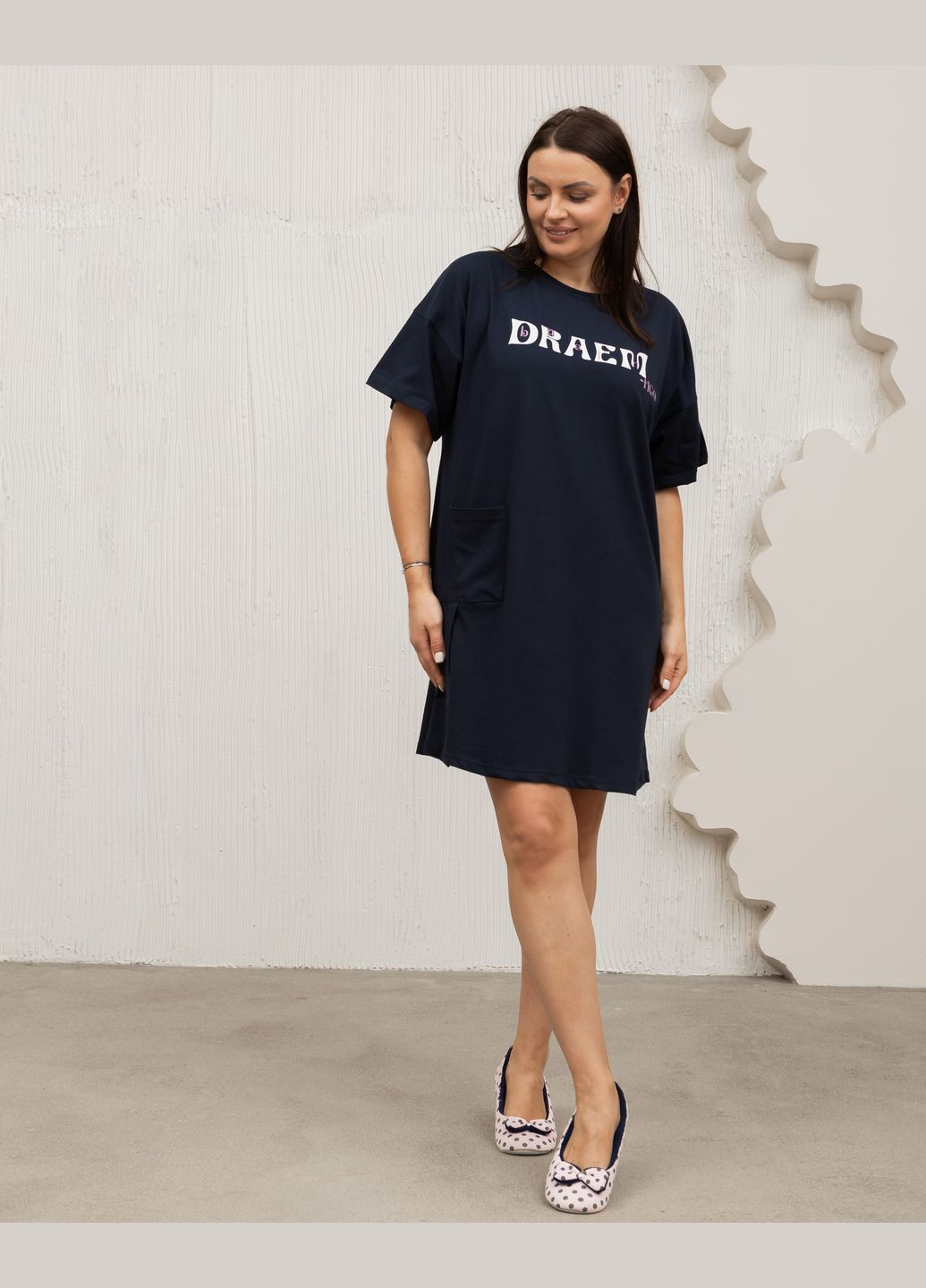 Туніка батал з рукавчиком бавовна з написом Dream Nicoletta (317356069)