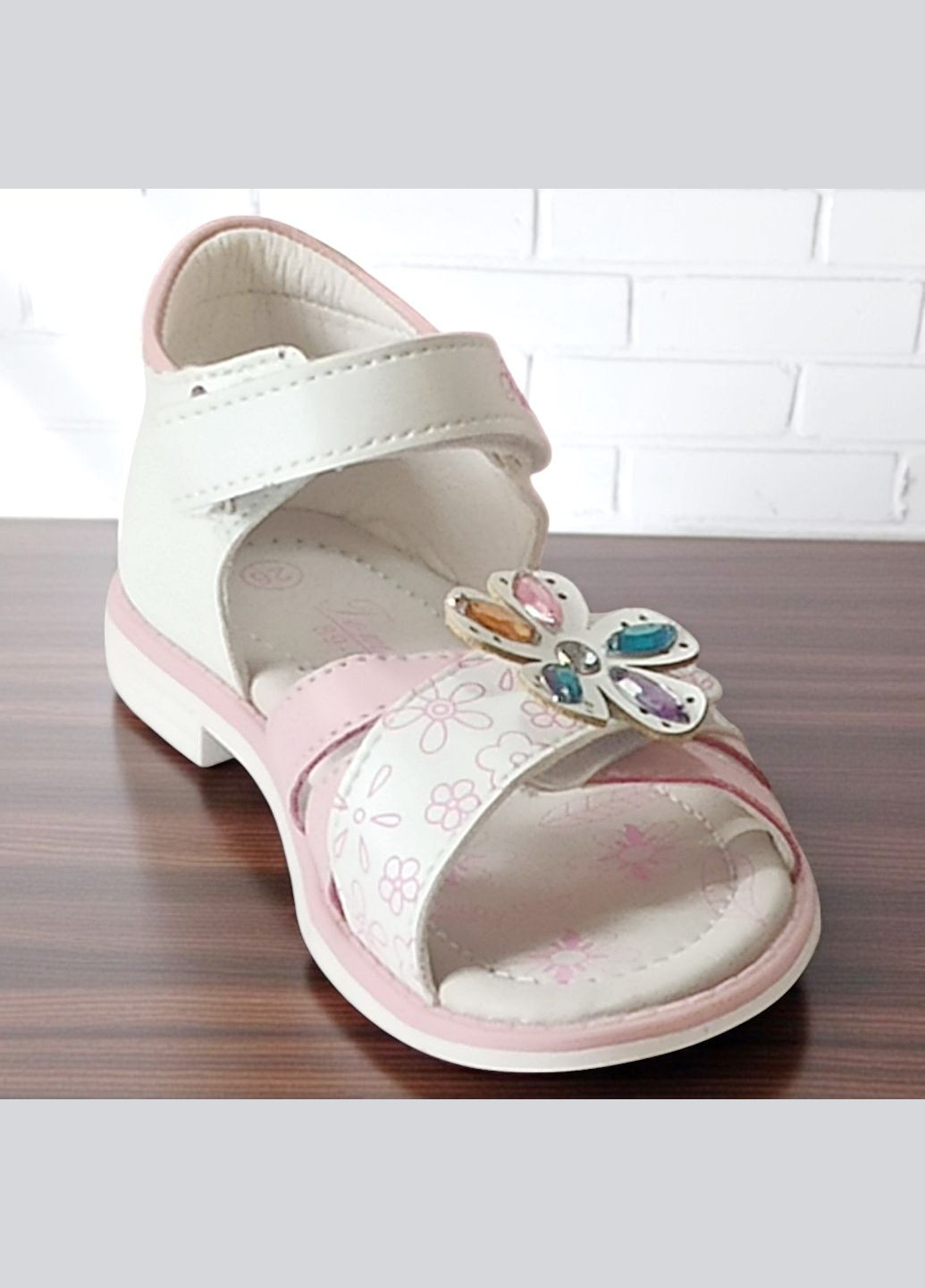 Белые ортопедические босоножки открытые сандалии на липучках для девочки том м Tom.M с камнями, с цветами