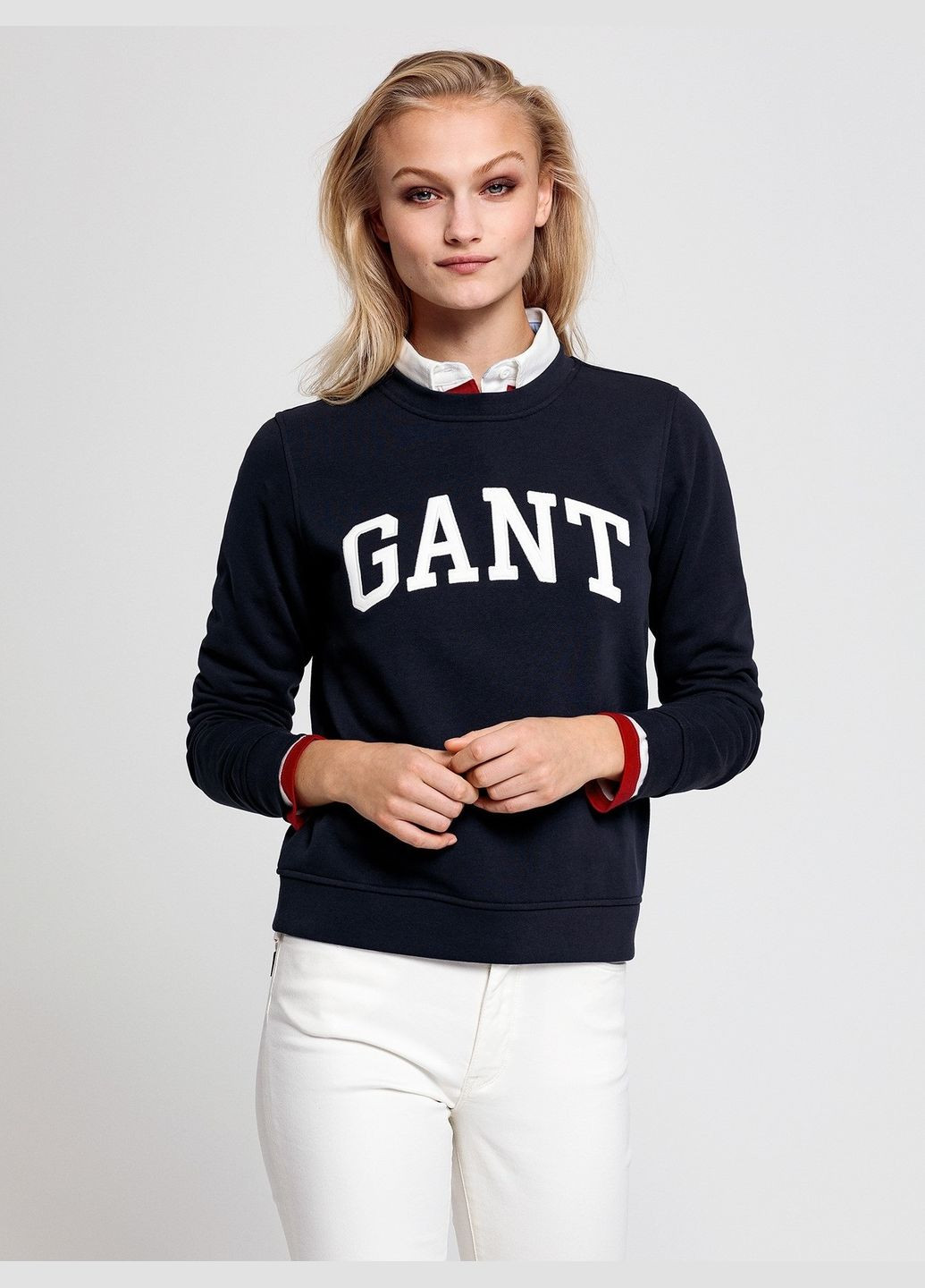 Світшот з брендовим надписом Gant - крій синій - (294206977)