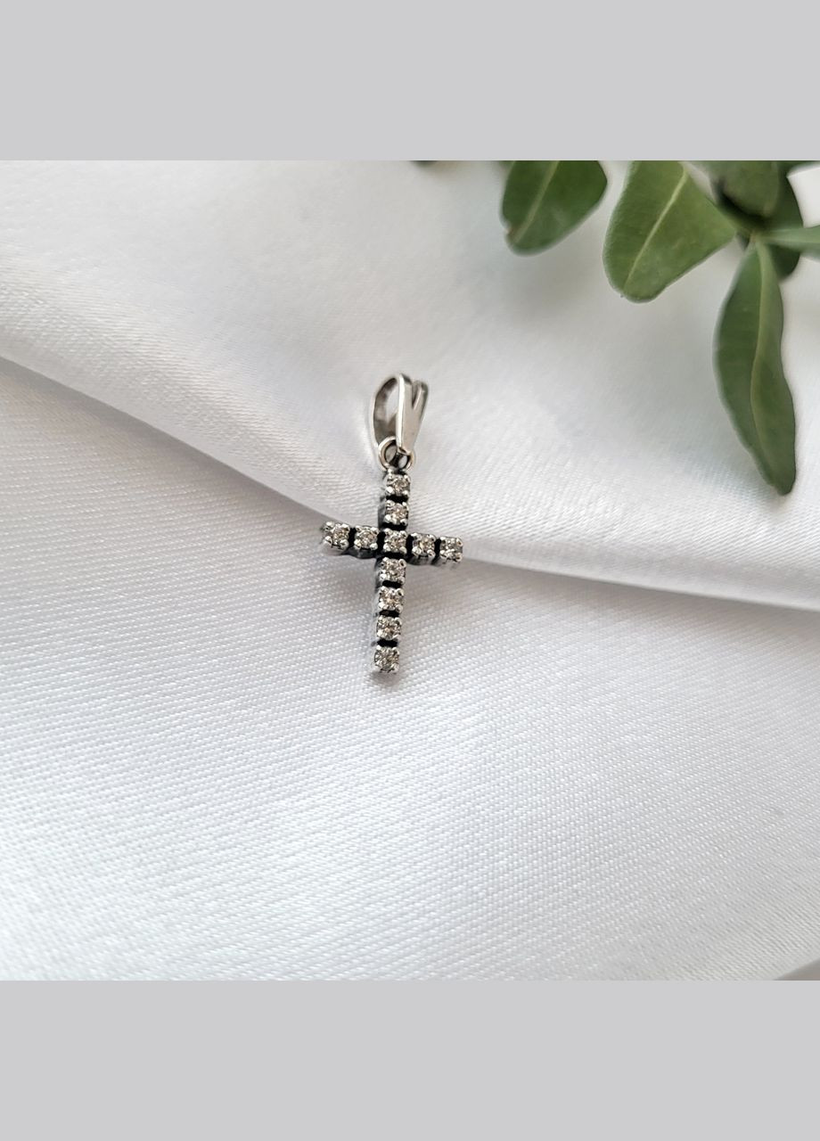Срібний хрестик Хрест прямий із білими каменями срібло 925 проби 32511 1.67г No Brand (306742037)