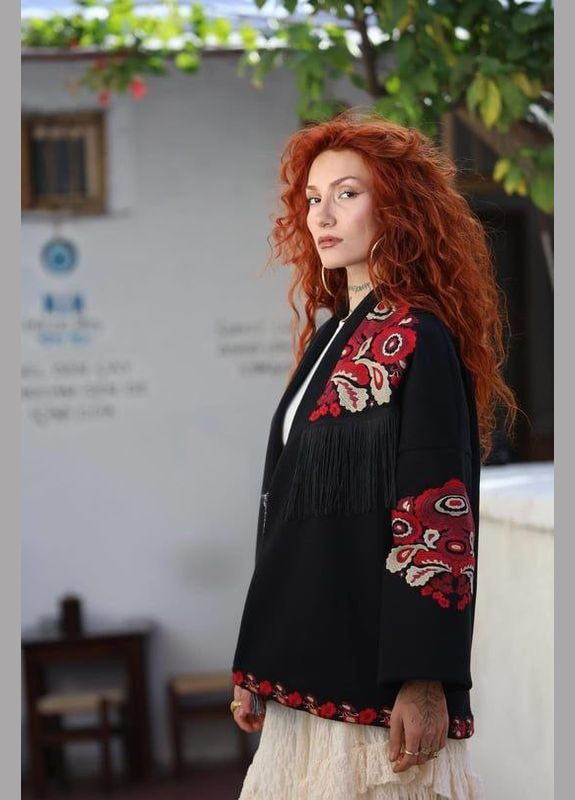 Черный женский женский пиджак с вышивкой на завязках ESQ -