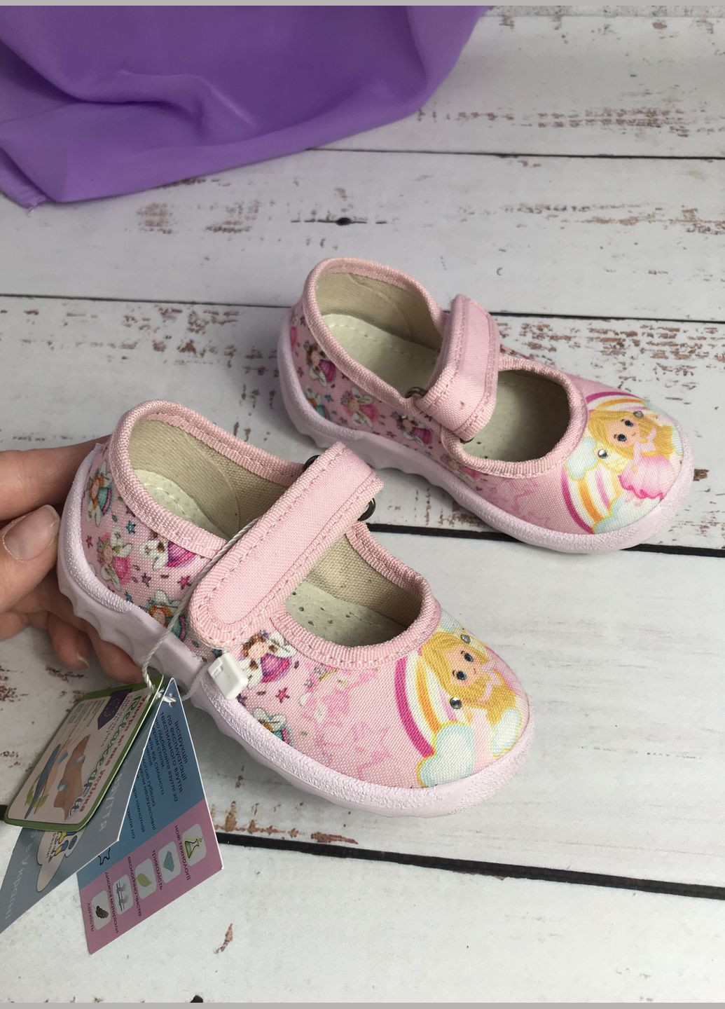 Светло-розовые тапочки детские текстильные для девочки розовый (387) Waldi