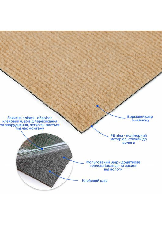 Самоклеюча ковролінова плитка в рулоні 1,8 м² Sticker Wall (366880473)