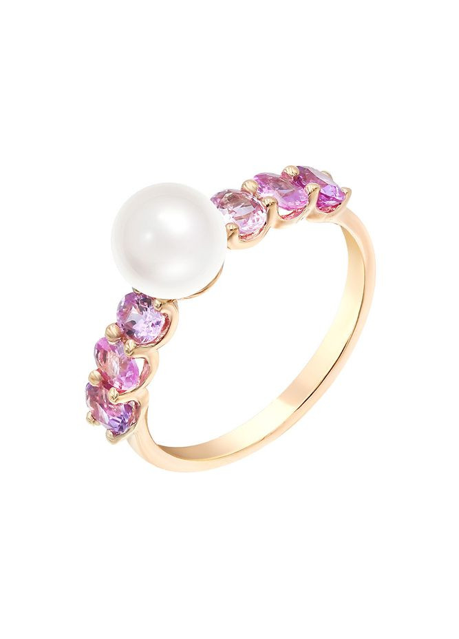 Кольцо из розового золота с бриллиантом, сапфирами и жемчугом Zarina (333834431)