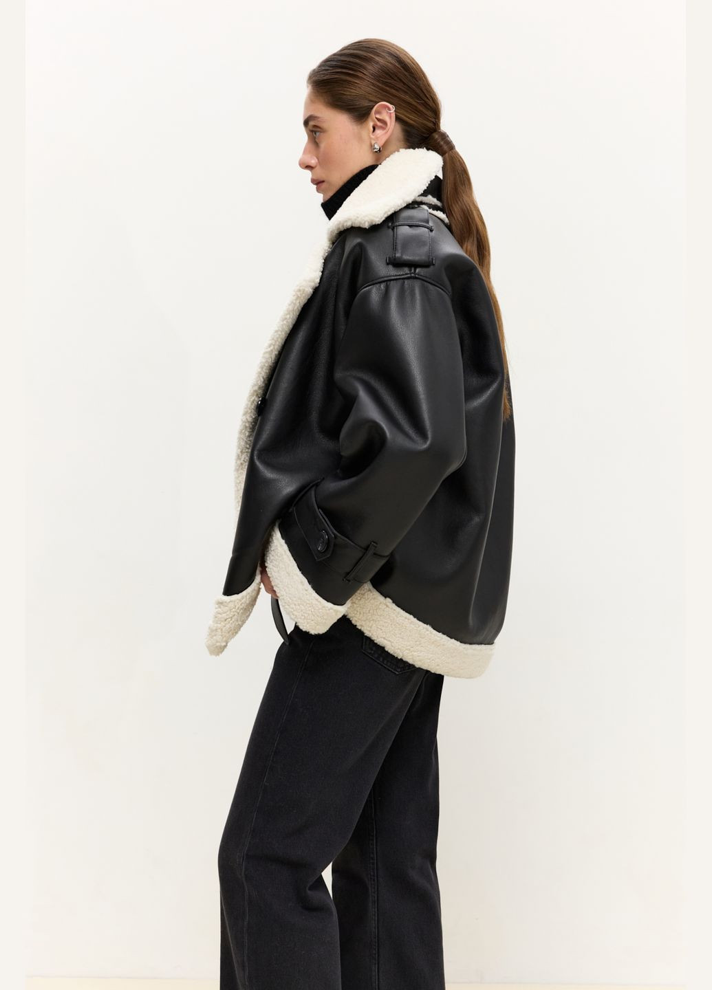 Дубленка с экокожи Черно-молочный 782 Papaya (317469996)