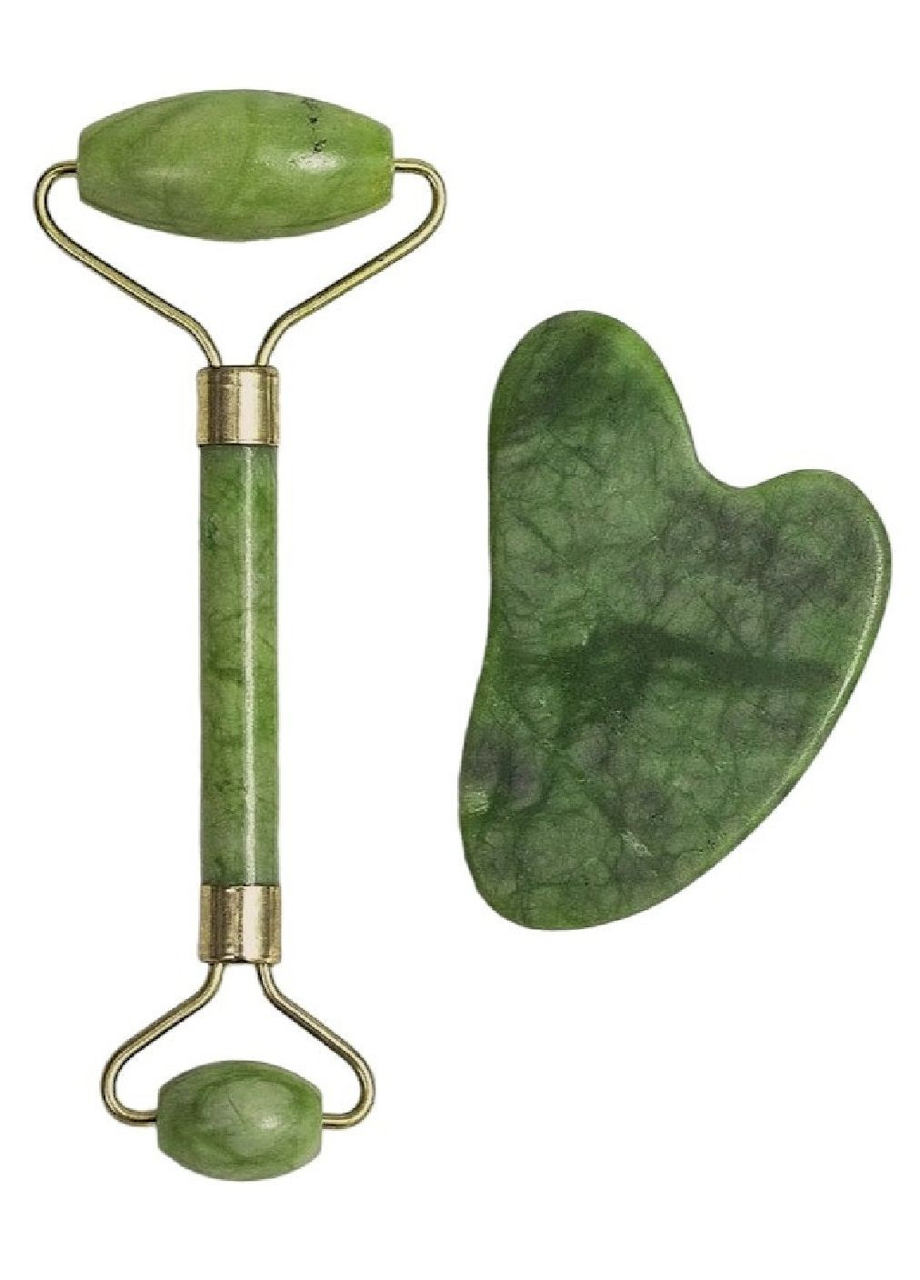 Комплект набор роллер массажер для массажа улучшения качества лица со скребком гуаша из зеленого нефрита (476670-Prob) Unbranded (288044377)