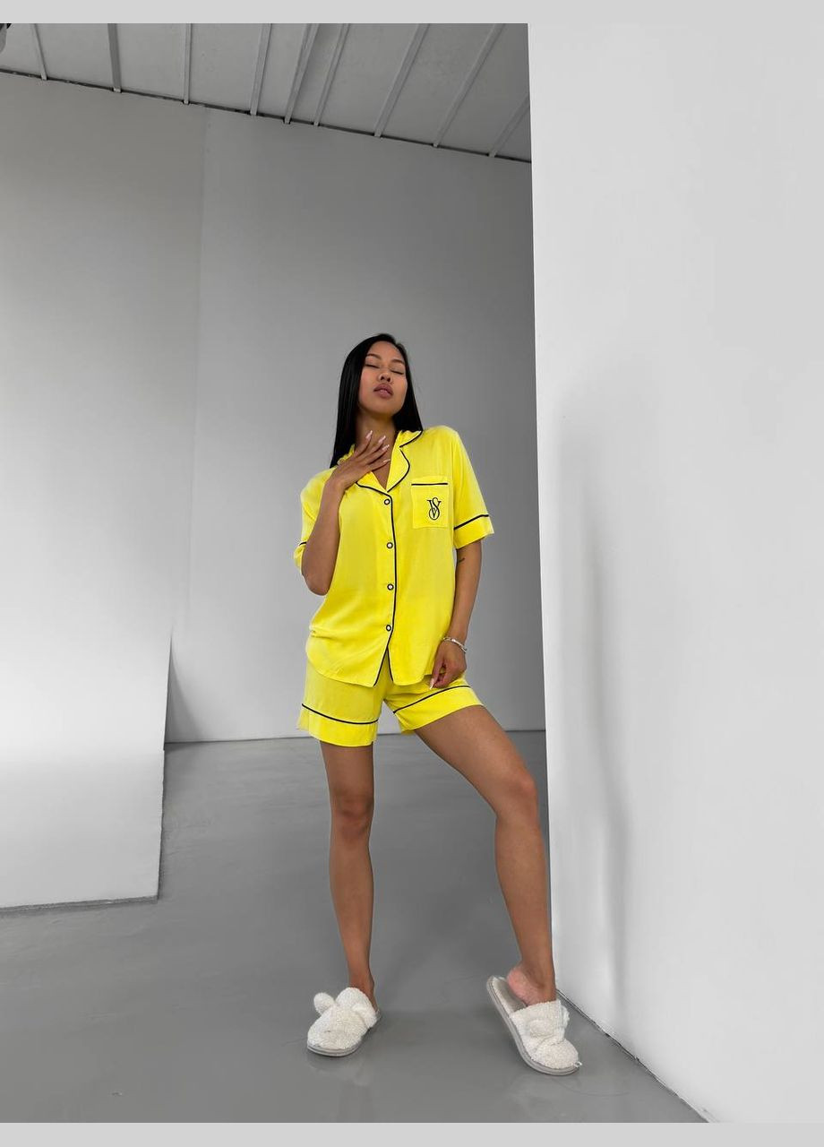 Желтая всесезон пижама женская рубашка шорты рубашка + шорты No Brand
