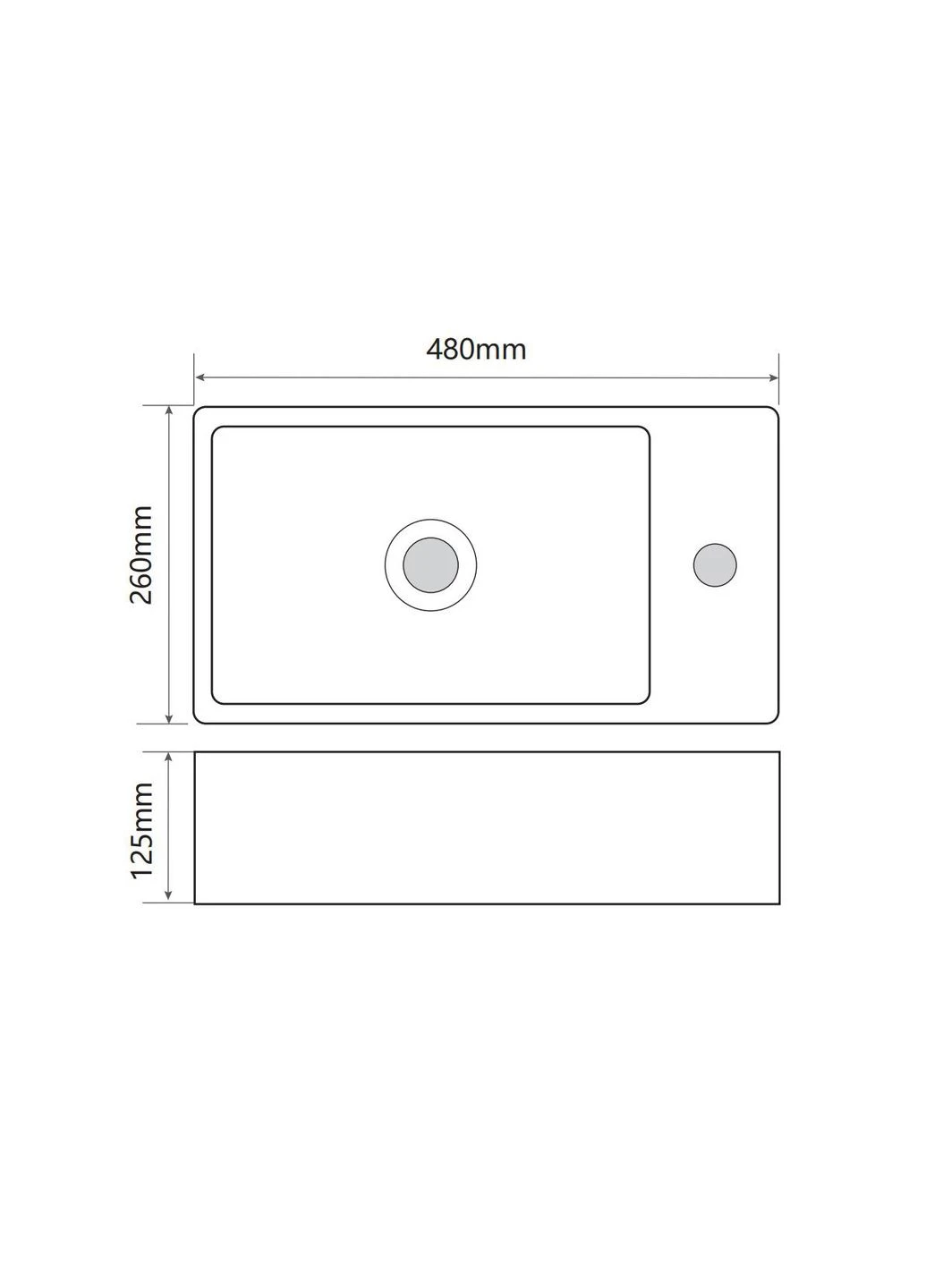 Раковина накладная Premium QUADRO0207 480х260х125mm с отверстием под смеситель (MP6503) Mixxus (315728667)
