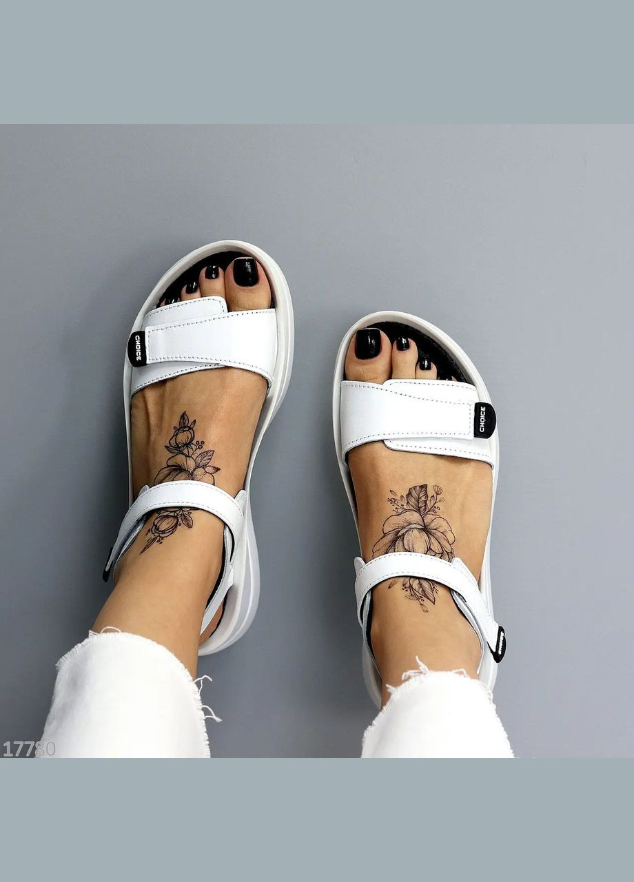 Белые белые кожаные босоножки, белые босоножки на липучках Garti на липучке