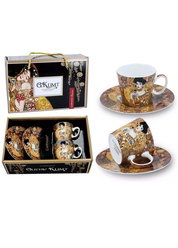 Подарочный набор 2 чашки эспрессо и 2 блюдца Г. Климт Адель (125 мл, d-13 cм) Carmani (352496046)