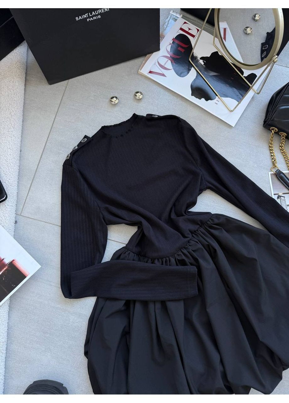 Черное кэжуал женское платье с длинным рукавом и объемной юбкой баллон MonCher