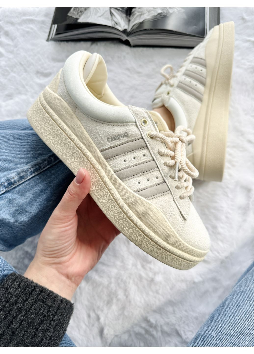 Бежеві Осінні кросівки чоловічі adidas campus x bad bunny beige adi-0507 адідас кампус No Brand