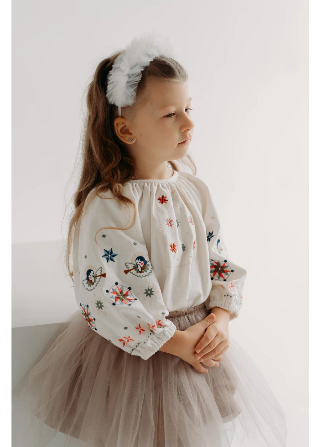 Біла різдвяна вишиванка для дівчинки янгол Kashtanchik бавовна (366213533)