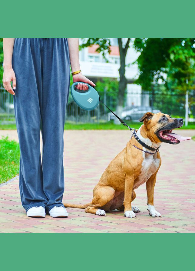 Повідець-рулетка для собак R-leash з контейнером для пакетів, світловідбивна стрічка,, до 40 кг, 5 м, блакитний WAUDOG (323487159)