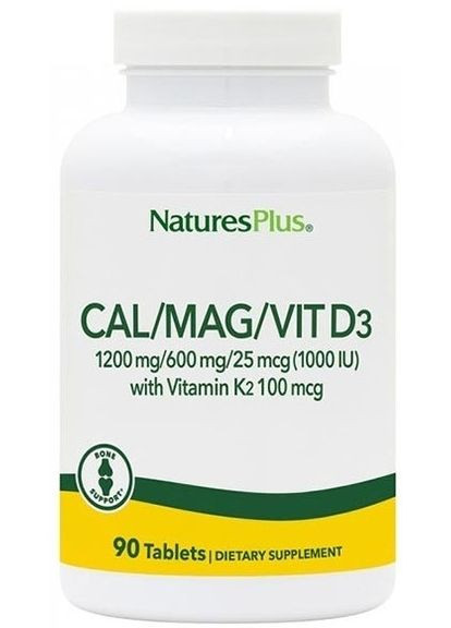 Комплекс вітамінів та мінералів - Cal/Mag/Vit D3 With Vitamin K2 90шт (1489243-41425689) Natures Plus (369560275)