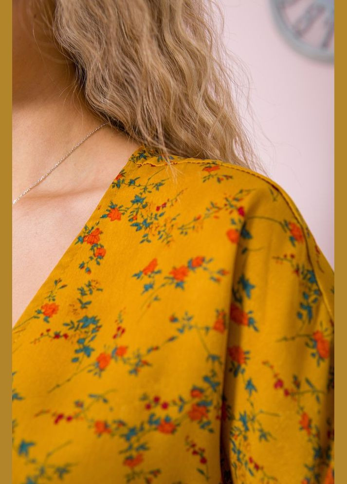 Гірчична повсякденний вільна сукня з квітковим принтом коротка три чверті жовта (sku_115r0463-2) No Brand з квітковим принтом