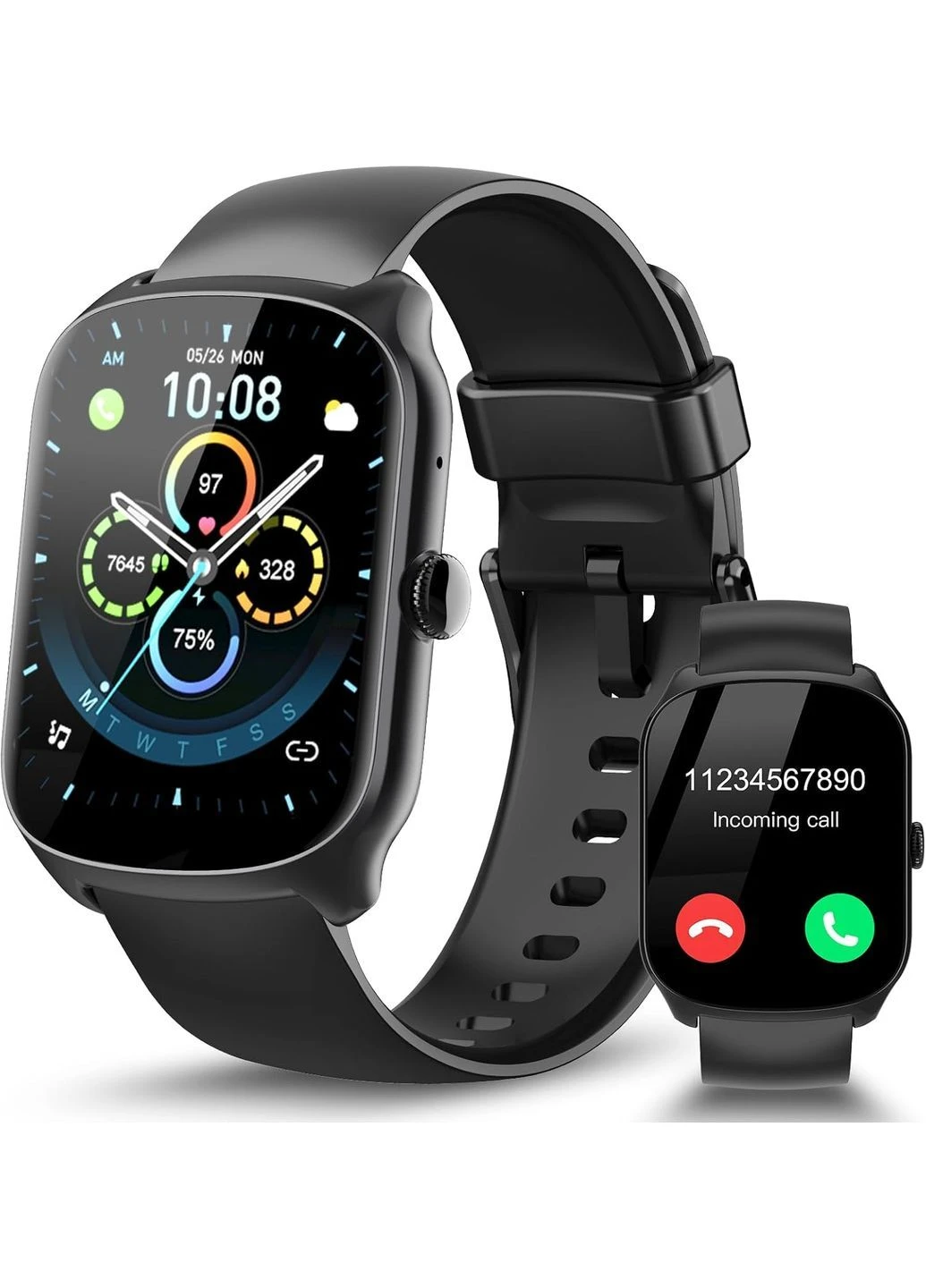 Смарт-часы с изогнутым экраном 1.95" HD, Bluetooth Call, 110+ спорт-режимов, Carbon Black No Brand (395898261)