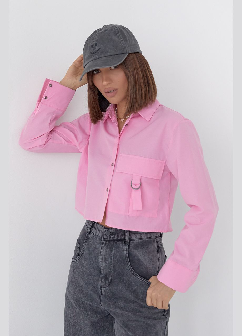 Розовая повседневный рубашка однотонная Lurex с длинным рукавом