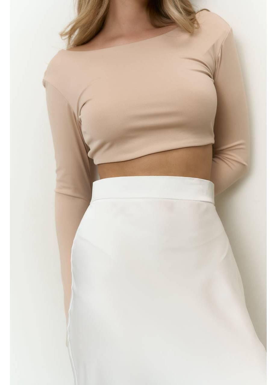 Молочная вечерний женская макси юбка с высокой талией. MonCher а-силуэта (трапеция)