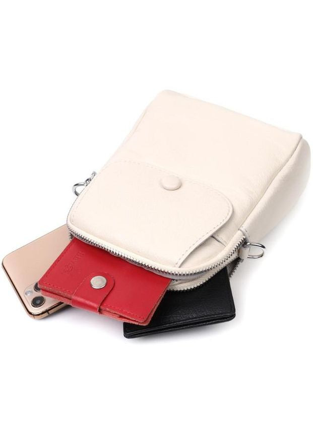 Сумка крос-боді через плече для телефону та документів жіноча з натуральної шкіри маленька Білий 37092 Vintage (353690048)