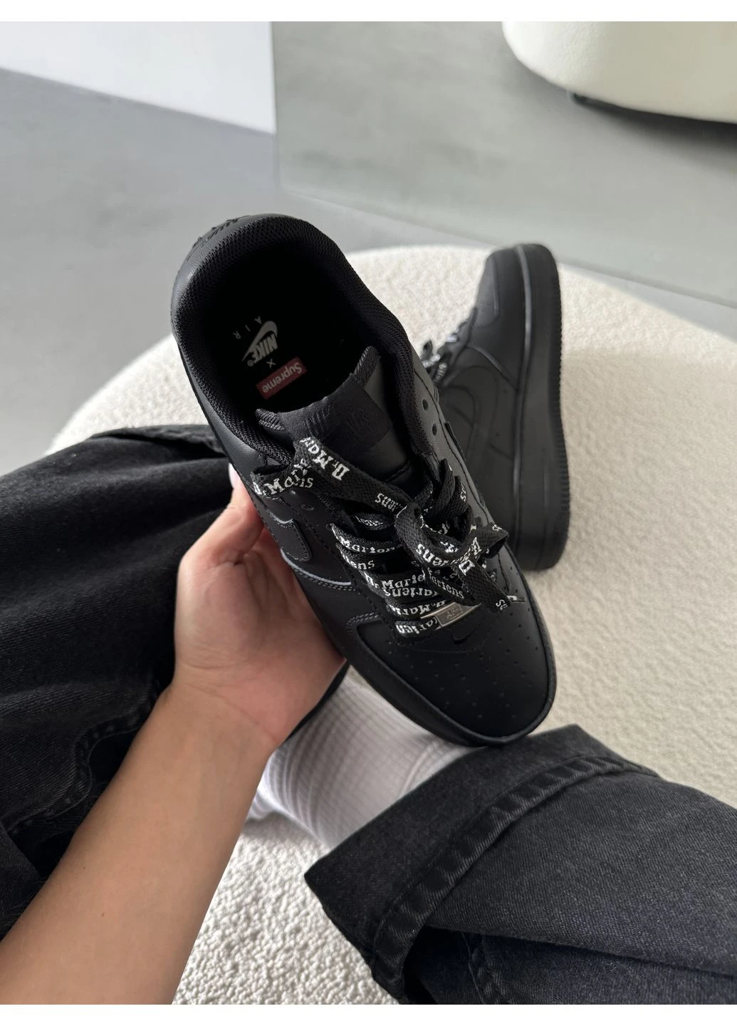 Черные летние кроссовки nike air force black supreme найк аир форс No Brand