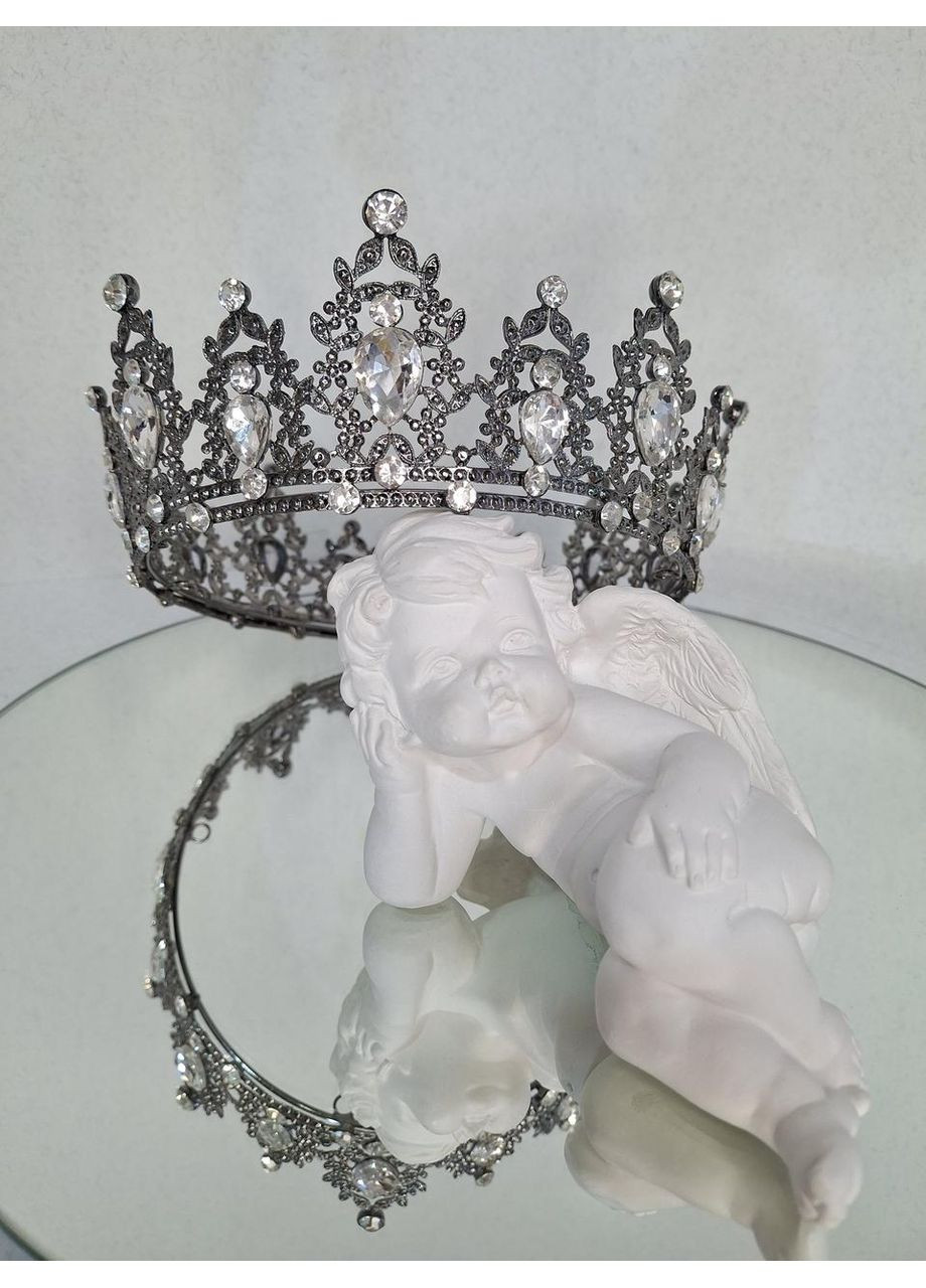 Корона с камнями Swarovski Серебро 14х6 см Праздничная корона для волос Тиара для фотосессии No Brand (369162794)