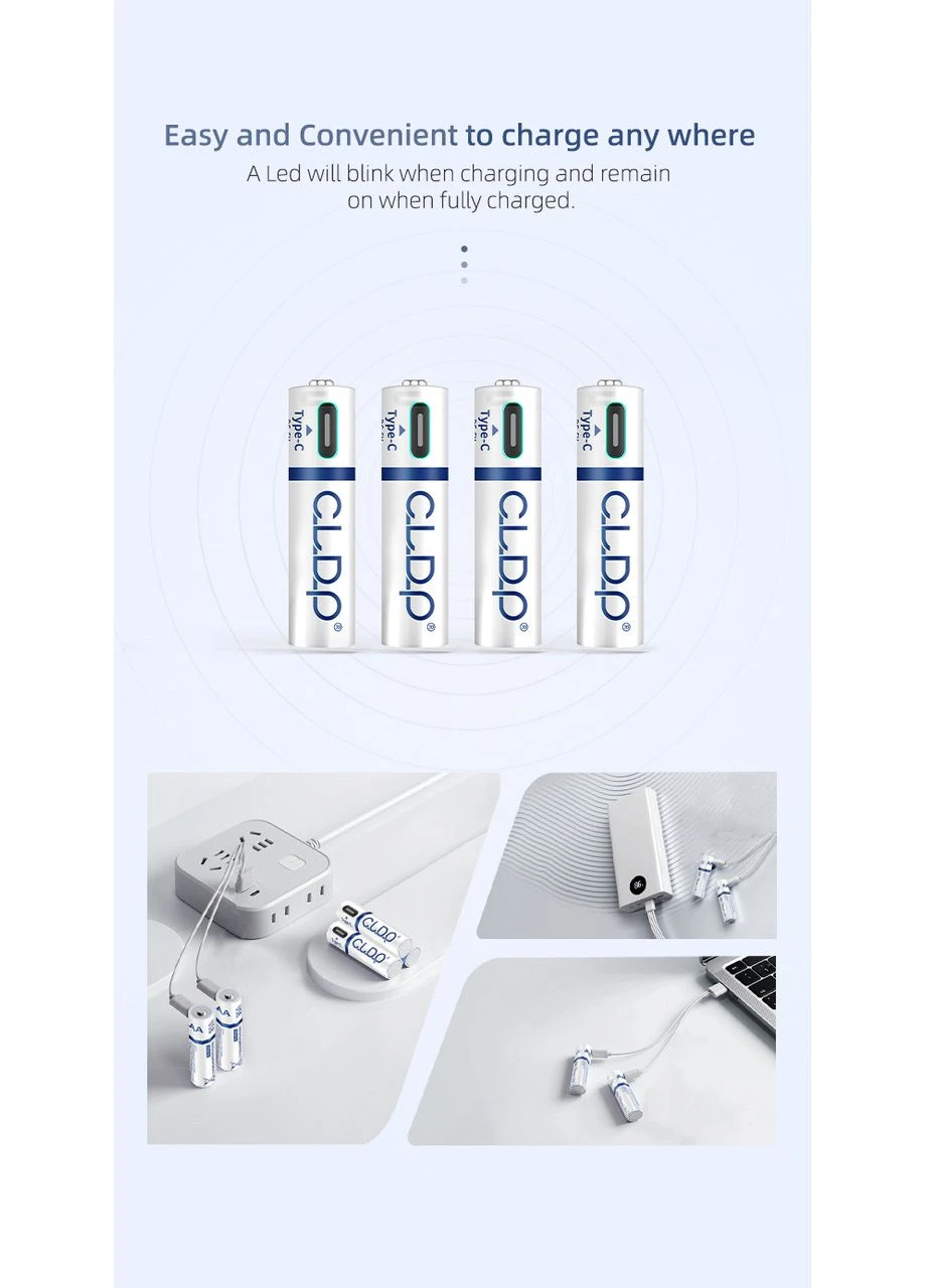 Аккумуляторная батарейка AAA CLDP Li-Ion 1.5V 750mWh Type-C USB 4 шт Clp (400773035)