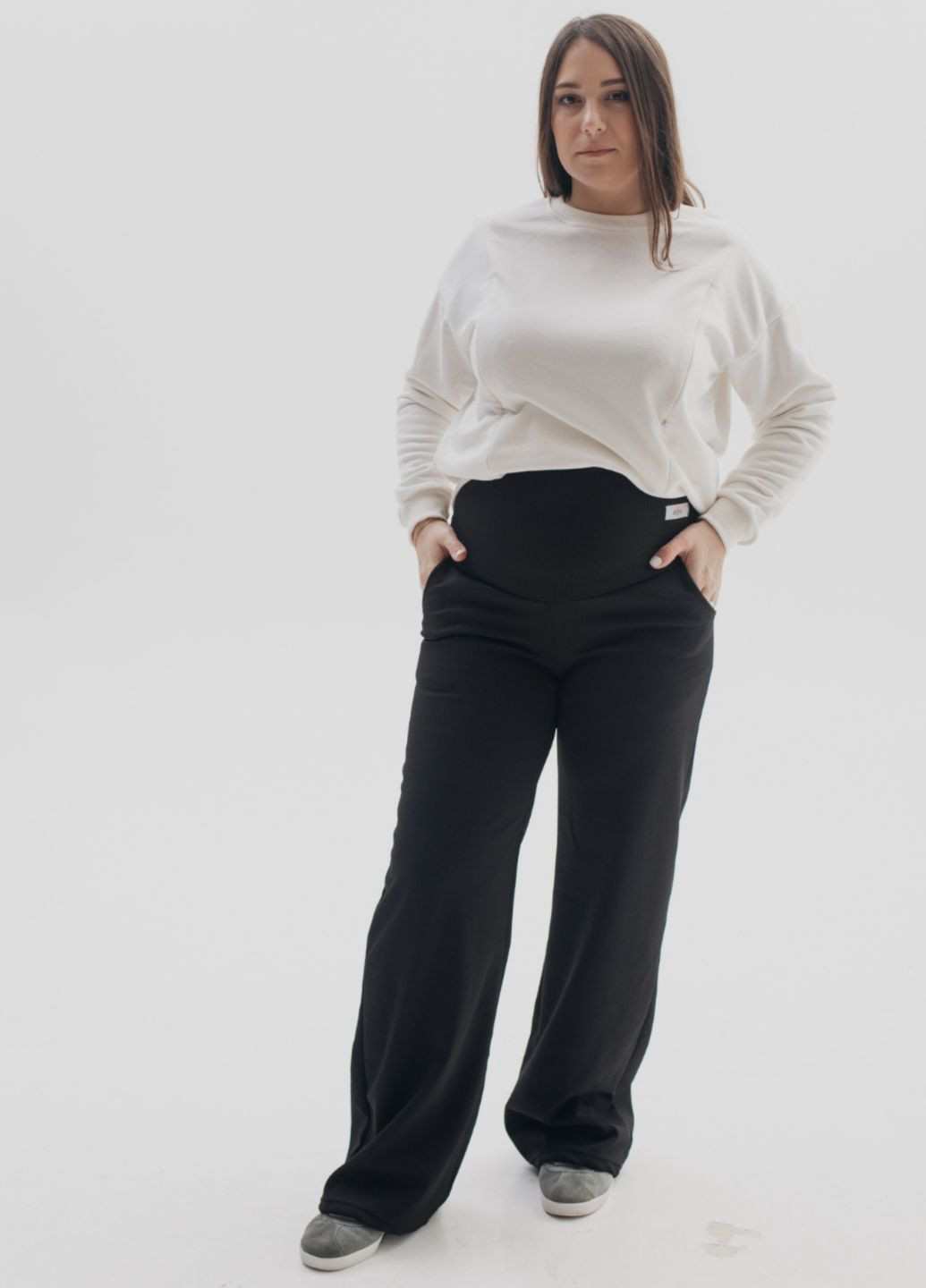 Брюки палаццо для беременных в рубчике на флисе HN (316261938)