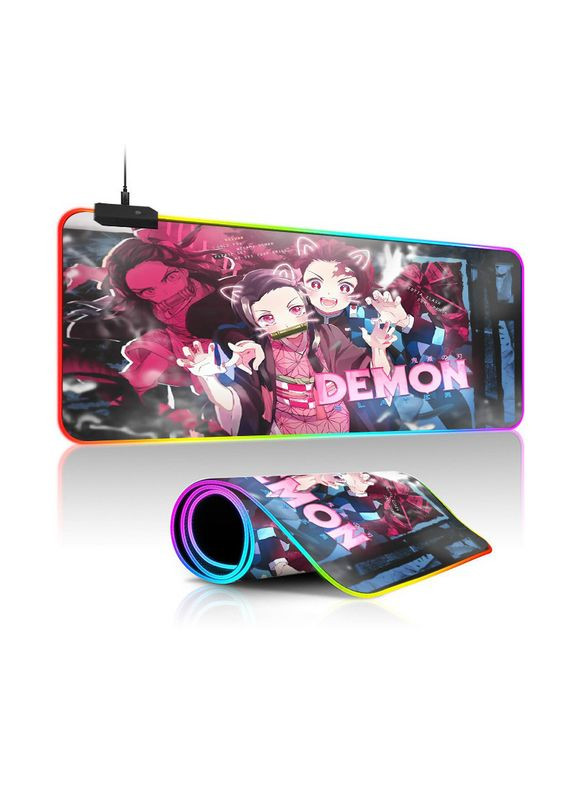 Ігрова поверхня для мишки з аніме принтом "Клинок, що розсікає демонів" LED-підсвітка 800*300*4 мм 1007 No Brand (302372475)