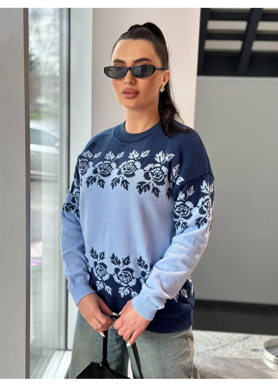 Синий демисезонный свитер вязанный теплый LeVi