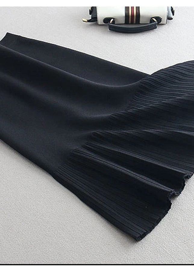 Черная офисная однотонная трикотажная юбка годе миди mw-ks-1978v-1 черный Forza Viva