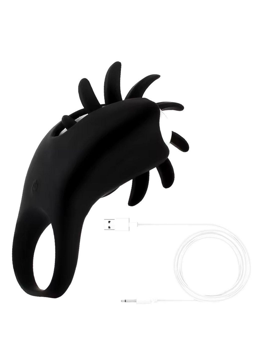 Вібруюче кільце для чоловіків зі стимуляцією клітора з язичком, що обертається чорний потужне No Brand (313241162)