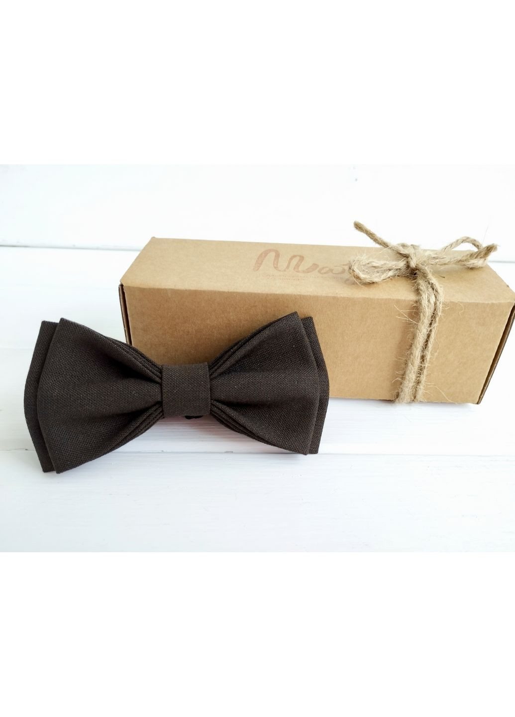 Вовняна краватка метелик коричнева однотонна з нагрудною хустинкою Major Style (367982945)