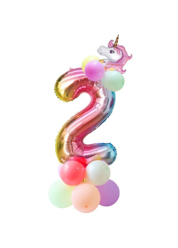 Композиция фольгированная цифра "2" радужная с единорогом "Сделай сам" No Brand (302314210)